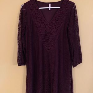 Mid sleeve purple lace dress